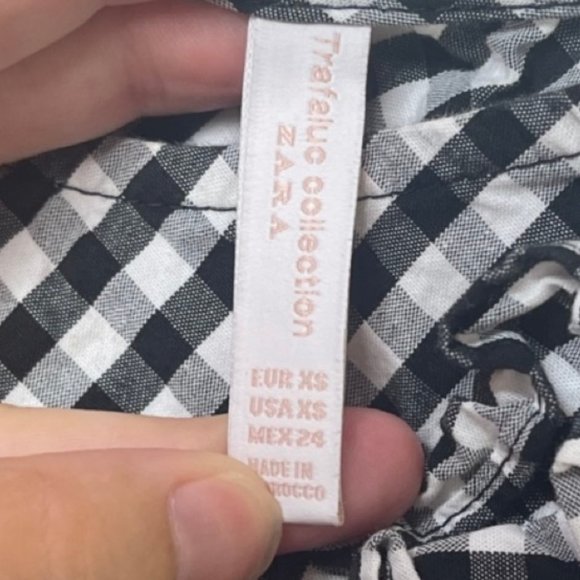 ZARA TRAFALUC | Black and White Checkered Peplum Tank with Button Back | Size XS - Picture 6 of 10